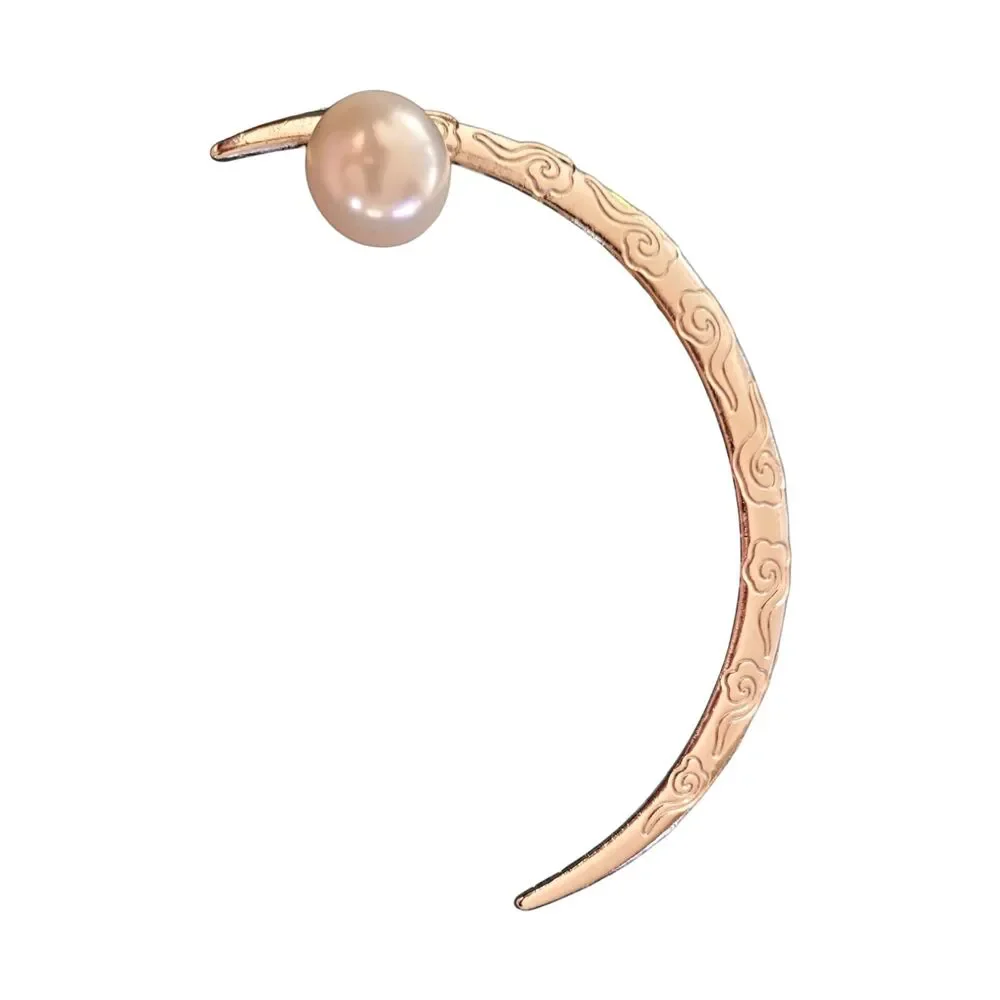 Crescent Silver Moon Faux Pearl Hairpin Hair Pin Elegant Vintage Bridal Piece